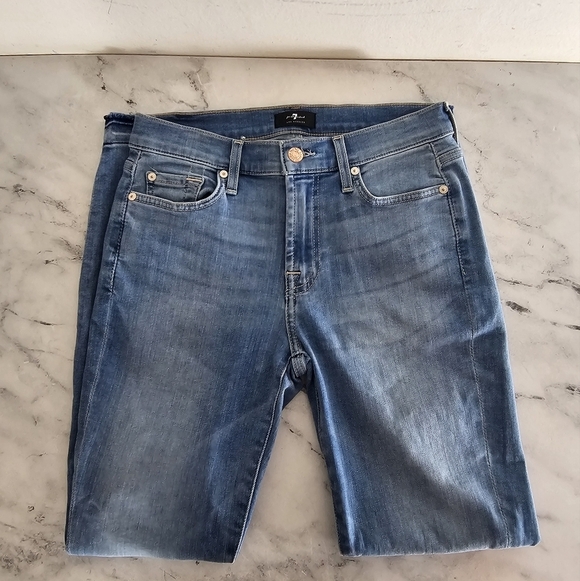 7 For All Mankind The Ankle Skinny High Rise Blue Jeans 27 Preowned - Picture 5 of 9